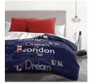 Dream In London Parure De Couette Microfibre - Bleu - 240 X 260 Cm