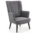 Fauteuil Contemporain En Velours Gris Avec Haut Dossier Et Pieds Noirs En Bois Massif Cyrus