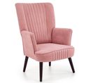 Fauteuil Contemporain En Velours Rose Avec Haut Dossier Et Pieds Noirs En Bois Massif Cyrus