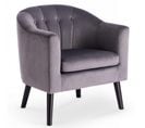 Fauteuil Avec Dossier Arrondi à Boutons En Tissu Gris Avec Pieds En Bois Peints En Noir Reno