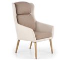 Fauteuil Marron Et Beige Rembourré Avec Pieds En Bois De Caoutchouc Clermont