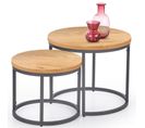 Ensemble De Deux Tables Gigognes Design Avec Plateaux Aspect Chêne Doré Sweety