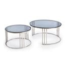 Ensemble De Deux Tables Basses Gigognes Rondes Avec Plateaux En Verre Fumé Et Structure En Acier Chr