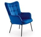 Fauteuil En Velours Bleu Avec Dossier Matelassé Et Pieds Noirs En Acier Gipsy