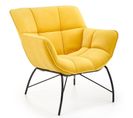 Fauteuil Contemporain En Velours Jaune Avec Pieds Design En Métal Noir Briac