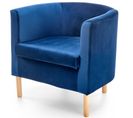 Fauteuil Lounge En Velours Bleu Avec Pieds En Bois Massif Kelen