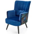 Fauteuil Lounge En Velours Bleu Avec Dossier Imprimé Florael