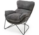 Fauteuil Lounge En Tissu Gris Avec Piètement En Métal Noir Gregor