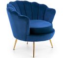 Fauteuil Coquillage En Velours Bleu Avec Pieds Dorés En Métal Caprica