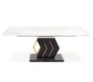 Table Extensible Avec Plateau Aspect Marbre Blanc Et Pied Central Noir Et Doré Whale