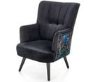 Fauteuil Lounge En Velours Noir Avec Dossier Imprimé Florael