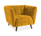 Fauteuil Design Carré Velours Jaune Curry Capitonné Compi