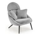 Fauteuil Lounge Design En Tissu Gris Avec Pieds En Métal Noir Plazza