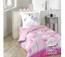 Housse De Couette Enfant 140 X 200 Cm Coton + 1 Taie Licorne Pollypocket