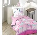 Pack Parure De Couette Enfant 140x200 Cm Licorne + Drap Housse 90x190 Blanc