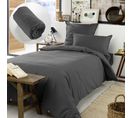 Pack Housse De Couette En Flanelle 140x200 Cm + 1 Taie 50x70 + Drap Housse 90x190 Candice Anthracite