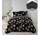 Pack Parure De Couette 240 X 220 Cm Milor + Drap Housse 140 X 190 X 30 Cm Noir