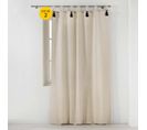 Lot De 2 Rideaux Tamisant à Passants + Pompons 140 X 240 Cm Polycoton Cyrine Beige