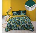 Pack Parure De Couette Guinea Vert 240 X 220 Cm + Drap Housse 140 X 190 X 30 Cm Pétrole