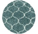 Salma - Tapis Rond à Poils Longs Et Motifs Alhambra - Turquoise Et Blanc 160 X 160 Cm