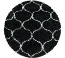Salma - Tapis Rond à Poils Longs Et Motifs Alhambra - Noir Et Blanc 160 X 160 Cm
