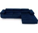 Canapé D'angle Convertible Armel Tissu velours 5 Places Bleu Foncé, Coffre, Angle Droit (vu De Face)