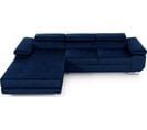 Canapé D'angle Convertible Armel Tissu velours 5 Places Bleu Foncé, Coffre, Angle Gauche (vu De Face