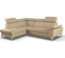 Canapé D'angle Convertible  Milos Cuir Italien  Luxe 5 Places, Avec Coffre, Beige, Angle Gauche