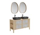 Meuble Double Vasque 130cm Chêne Nesto Cannage + Vasque + Robinet + Miroir