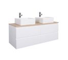 Meuble Double Vasque 120cm Avec Plan Bois Sorrento Blanc + Vasque + Robinet