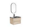 Meuble Simple Vasque 60cm Sorrento Décor Chêne+vasque Noire+rob+miroir Ovale