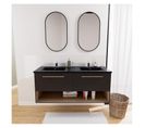 Ensemble Meuble Double Vasque 120cm Noir + 2 Robinets + 2 Miroirs Nika