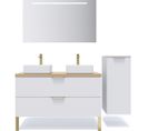 Ensemble Salle De Bain 2 Vasques Posées 120cm 2 Tiroirs Blanc + Miroir + Colonne Droite - Venice