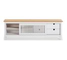 Meuble TV 1 Porte Coulissante 2 Tiroirs En Pin Massif Blanc / Effet Chêne 158 Cm - Fabia