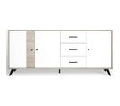 Buffet 3 Portes 3 Tiroirs Blanc Et Effet Bois 180 Cm - Arizona