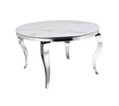 Table à Manger Ronde Baroque Chrome Marbre Blanc 130x75 Cm