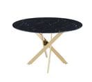 Table à Manger Ronde Jessica  XXL Gold Verre Effet Marbré Noir 120x75cm