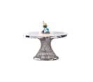 Table Repas Ronde Deluxe Chrome Verre Effet Marbre Blanc D130 Cm