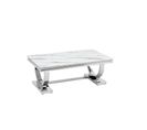 Table Basse Omega Chrome Plateau Verre Marbré Blanc 120x70 Cm