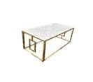 Table Basse Plateau En Verre Marbré Blanc Pieds Gold 120 Cm - Sophie