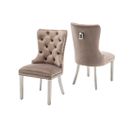 Lot De 2 Chaises Poignee Cloûté En Velours Moka Pied Chromé