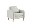 Fauteuil Scandinave Arrondi Tissu Blanc Pieds Bois