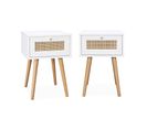 Lot De 2 Tables De Chevet Effet Bois Blanc Et Cannage Avec 1 Tiroir