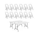 Lot De 2 Tables De Réception Pliables En Plastique Blanc 180cm + 12 Chaises D'appoint. Table De