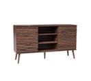 Buffet Scandinave Décor Bois Noyer Avec 2 Portes Coulissantes Rainurées Et 4 Étagères L 140cm