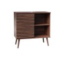 Buffet Scandinave Décor Bois Noyer Avec 1 Porte Coulissante Rainurée Et 2 Étagères 80cm