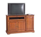 Meuble TV 55 Pouces Merisier 3 Portes 1 Abattant Vitré L 120.5 H 77 P 46.5 Cm