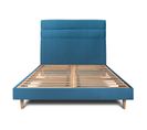 Lit 140x190cm Avec Tête De Lit Lignes Velours Et Sommier Kit Bleu