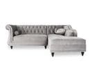 Canapé D'angle Droit Empire Velours Argent Style Chesterfield