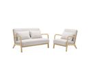 Banquette 2 Places + Fauteuil En Bois Et Tissu Bouclette